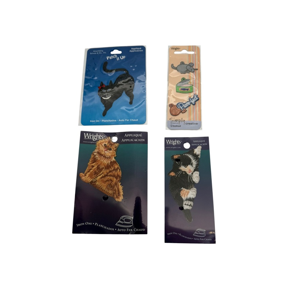 Wrights Cat Iron On Patch Lot 4 Packs Embroidered Applique Calico Tabby Black